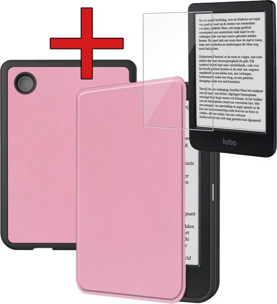 Hoesje Geschikt voor Kobo Clara BW Hoesje Luxe Bescherm Case Met Screenprotector - Hoes Geschikt voor Kobo Clara BW Hoes Book Cover - Roze van Merkloos
