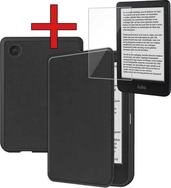Hoesje Geschikt voor Kobo Clara BW Hoesje Luxe Bescherm Case Met Screenprotector - Hoes Geschikt voor Kobo Clara BW Hoes Book Cover - Zwart van Hoesje 