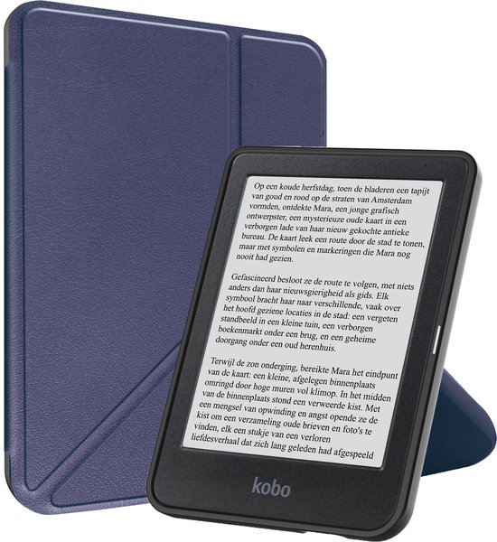 Hoesje Geschikt voor Kobo Clara BW Hoesje Luxe Bescherm Case Trifold - Hoes Geschikt voor Kobo Clara BW Hoes Book Cover - Donkerblauw van Merkloos