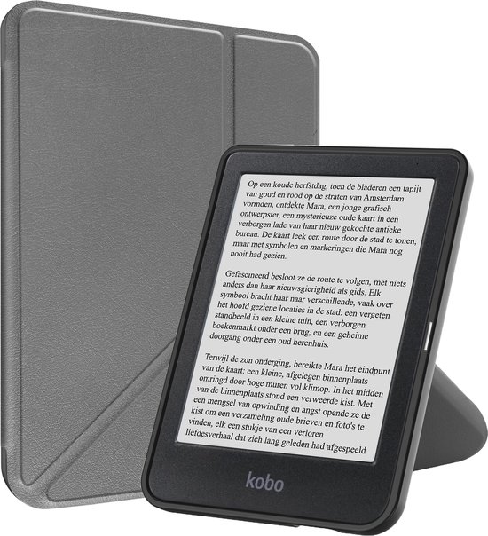 Hoesje Geschikt voor Kobo Clara BW Hoesje Luxe Bescherm Case Trifold - Hoes Geschikt voor Kobo Clara BW Hoes Book Cover - Grijs van Merkloos