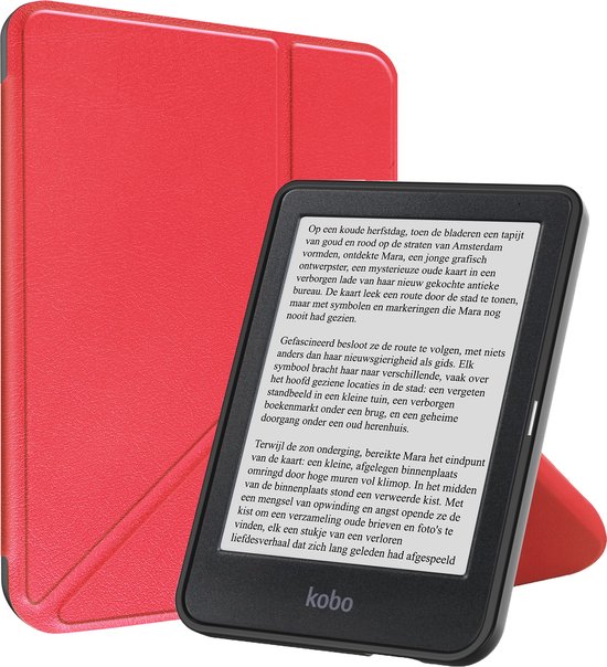 Hoesje Geschikt voor Kobo Clara BW Hoesje Luxe Bescherm Case Trifold - Hoes Geschikt voor Kobo Clara BW Hoes Book Cover - Rood van Merkloos