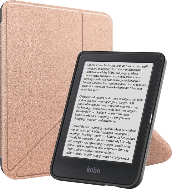 Hoesje Geschikt voor Kobo Clara BW Hoesje Luxe Bescherm Case Trifold - Hoes Geschikt voor Kobo Clara BW Hoes Book Cover - Rosé Goud van FoneJoy