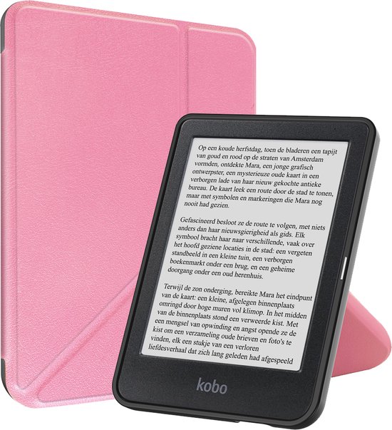 Hoesje Geschikt voor Kobo Clara BW Hoesje Luxe Bescherm Case Trifold - Hoes Geschikt voor Kobo Clara BW Hoes Book Cover - Roze van Merkloos