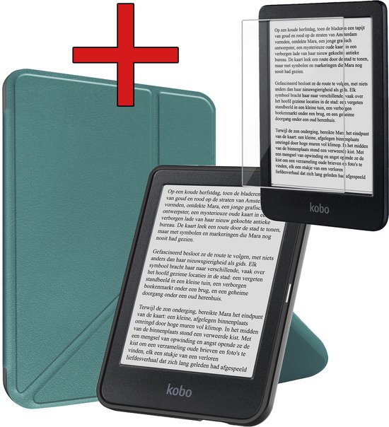 Hoesje Geschikt voor Kobo Clara BW Hoesje Luxe Bescherm Case Trifold Met Screenprotector - Hoes Geschikt voor Kobo Clara BW Hoes Book Cover - Donkergroen van Merkloos