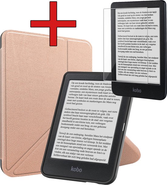 Hoesje Geschikt voor Kobo Clara BW Hoesje Luxe Bescherm Case Trifold Met Screenprotector - Hoes Geschikt voor Kobo Clara BW Hoes Book Cover - Rosé Goud van Hoesje 