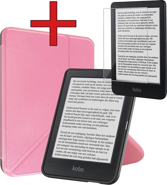 Hoesje Geschikt voor Kobo Clara BW Hoesje Luxe Bescherm Case Trifold Met Screenprotector - Hoes Geschikt voor Kobo Clara BW Hoes Book Cover - Roze van Merkloos