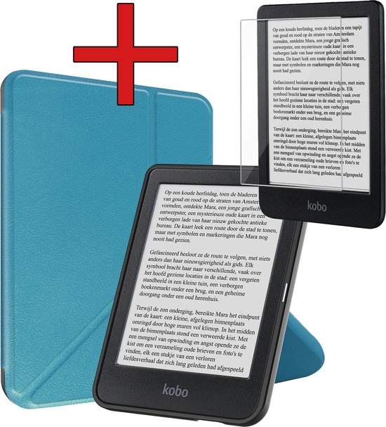 Hoesje Geschikt voor Kobo Clara BW Hoesje Luxe Bescherm Case Trifold Met Screenprotector - Hoes Geschikt voor Kobo Clara BW Hoes Book Cover - Turquoise van Merkloos