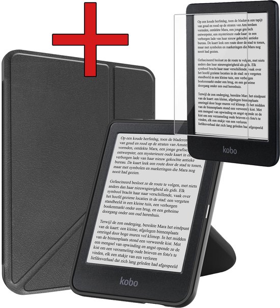 Hoesje Geschikt voor Kobo Clara BW Hoesje Luxe Bescherm Case Trifold Met Screenprotector - Hoes Geschikt voor Kobo Clara BW Hoes Book Cover - Zwart van Hoesje 