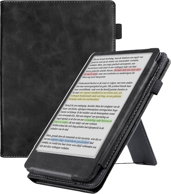 Hoesje Geschikt voor Kobo Clara BW Lederen Hoes Book Case - Hoes Geschikt voor Kobo Clara BW Hoesje Book Cover Leer - Zwart van Hoesje 