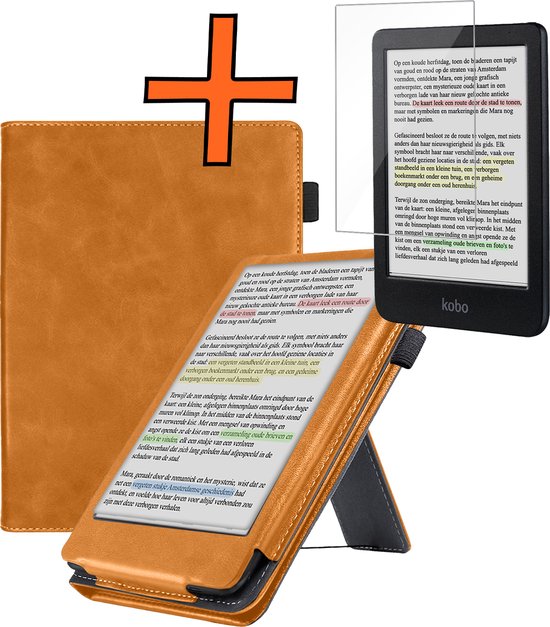 Hoesje Geschikt voor Kobo Clara BW Lederen Hoes Book Case Met Screenprotector - Hoes Geschikt voor Kobo Clara BW Hoesje Book Cover Leer - Bruin van Hoesje 