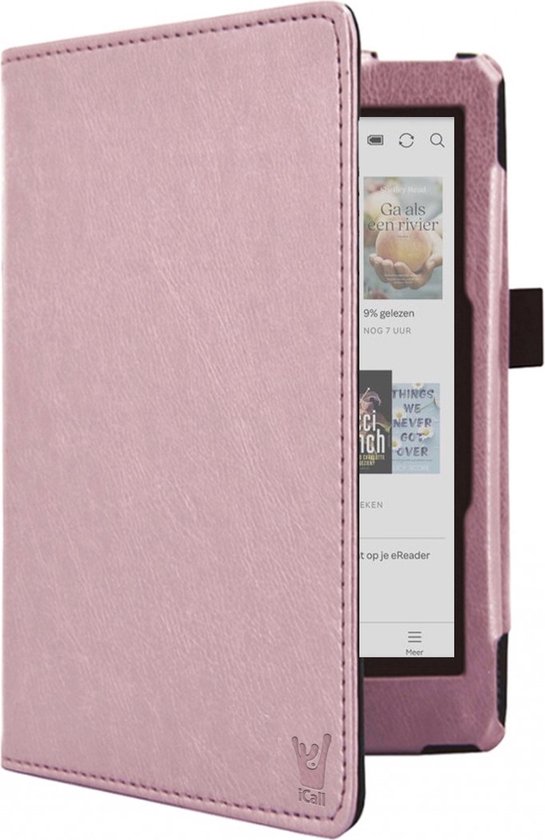 Hoesje geschikt voor Kobo Clara Colour / BW - Book Case Premium Sleep Cover Kunstleer Hoes met Auto/Wake Functie - Roségoud van Merkloos