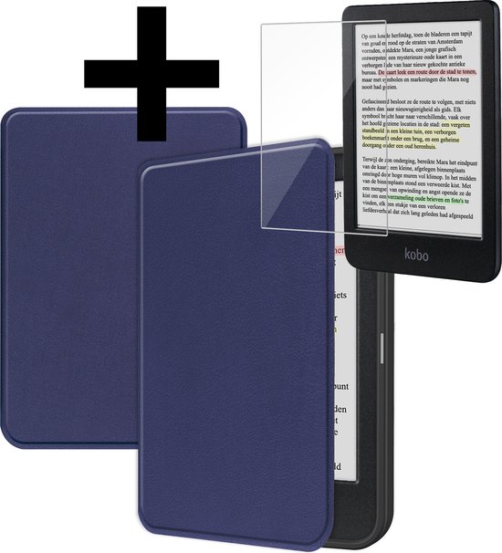 Hoesje Geschikt voor Kobo Clara Colour Hoes Bescherm Hoesje Case Sleep Cover Met Screenprotector - Hoes Geschikt voor Kobo Clara Colour Hoesje - Donkerblauw van Hoesje 