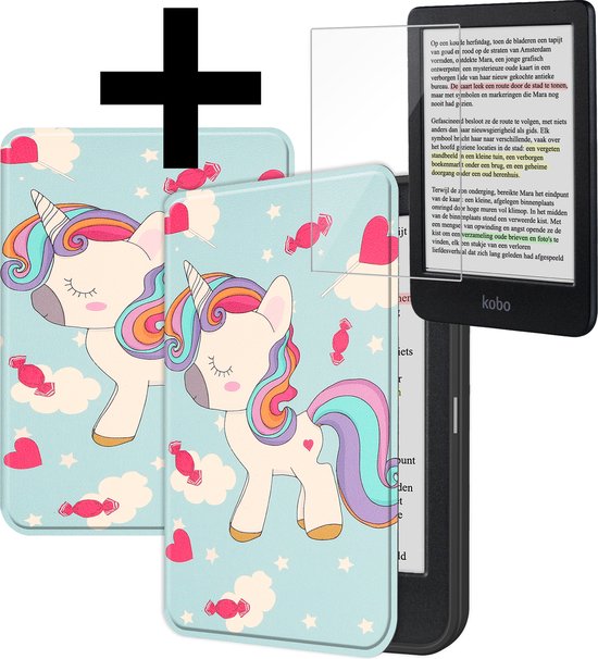Hoesje Geschikt voor Kobo Clara Colour Hoes Bescherm Hoesje Case Sleep Cover Met Screenprotector - Hoes Geschikt voor Kobo Clara Colour Hoesje - Eenhoorn van Hoesje 