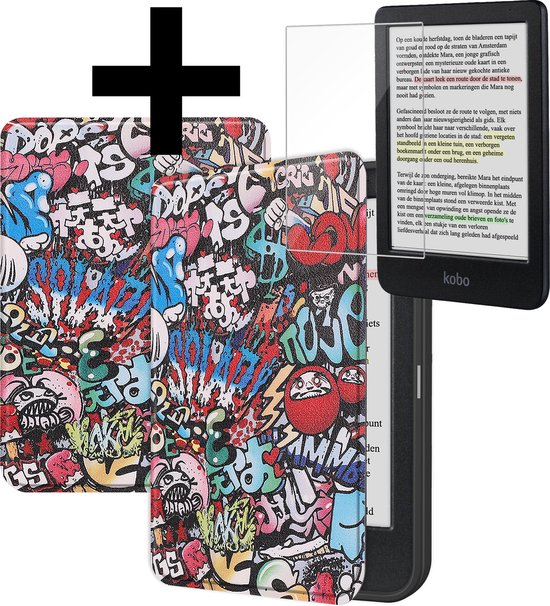 Hoesje Geschikt voor Kobo Clara Colour Hoes Bescherm Hoesje Case Sleep Cover Met Screenprotector - Hoes Geschikt voor Kobo Clara Colour Hoesje - Graffity van Hoesje 