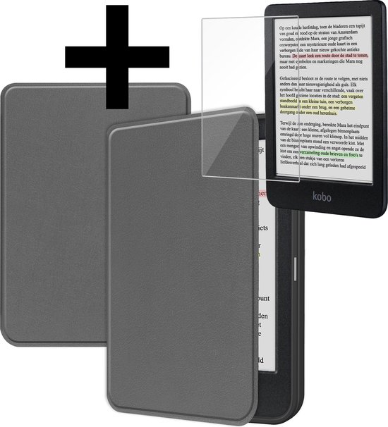 Hoesje Geschikt voor Kobo Clara Colour Hoes Bescherm Hoesje Case Sleep Cover Met Screenprotector - Hoes Geschikt voor Kobo Clara Colour Hoesje - Grijs van FMPROTECT®
