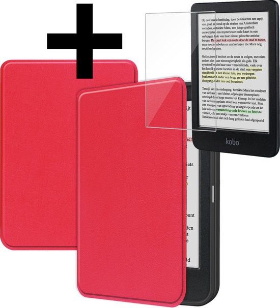 Hoesje Geschikt voor Kobo Clara Colour Hoes Bescherm Hoesje Case Sleep Cover Met Screenprotector - Hoes Geschikt voor Kobo Clara Colour Hoesje - Rood van Hoesje 