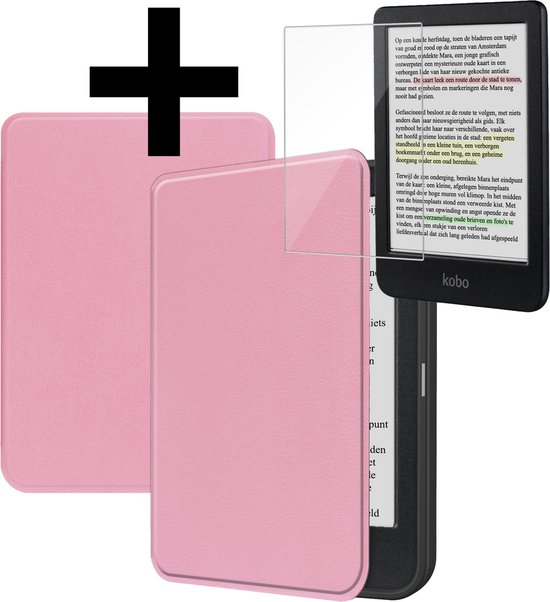 Hoesje Geschikt voor Kobo Clara Colour Hoes Bescherm Hoesje Case Sleep Cover Met Screenprotector - Hoes Geschikt voor Kobo Clara Colour Hoesje - Roze van Merkloos