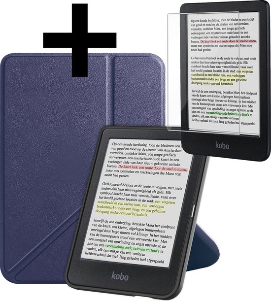 Hoesje Geschikt voor Kobo Clara Colour Hoes Bescherm Hoesje Case Sleep Cover Trifold Met Screenprotector - Hoes Geschikt voor Kobo Clara Colour Hoesje - Donkerblauw van Hoesje 