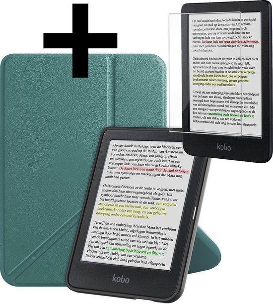 Hoesje Geschikt voor Kobo Clara Colour Hoes Bescherm Hoesje Case Sleep Cover Trifold Met Screenprotector - Hoes Geschikt voor Kobo Clara Colour Hoesje - Donkergroen van Echt-Hoesje
