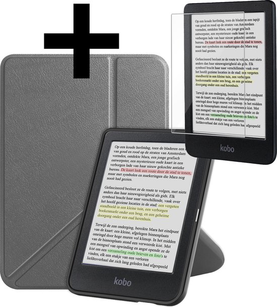 Hoesje Geschikt voor Kobo Clara Colour Hoes Bescherm Hoesje Case Sleep Cover Trifold Met Screenprotector - Hoes Geschikt voor Kobo Clara Colour Hoesje - Grijs van Hoesje 