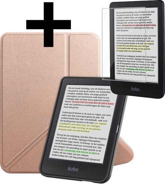 Hoesje Geschikt voor Kobo Clara Colour Hoes Bescherm Hoesje Case Sleep Cover Trifold Met Screenprotector - Hoes Geschikt voor Kobo Clara Colour Hoesje - Rosé Goud van Hoesje 