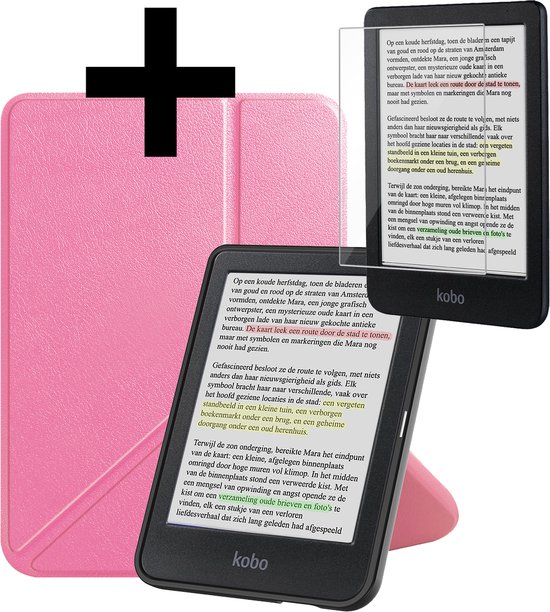 Hoesje Geschikt voor Kobo Clara Colour Hoes Bescherm Hoesje Case Sleep Cover Trifold Met Screenprotector - Hoes Geschikt voor Kobo Clara Colour Hoesje - Roze van Accezz