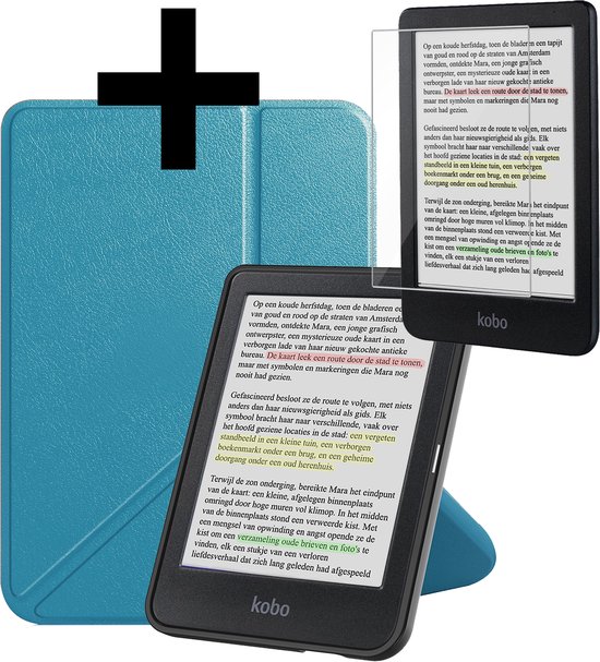 Hoesje Geschikt voor Kobo Clara Colour Hoes Bescherm Hoesje Case Sleep Cover Trifold Met Screenprotector - Hoes Geschikt voor Kobo Clara Colour Hoesje - Turquoise van Merkloos