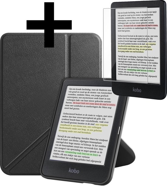 Hoesje Geschikt voor Kobo Clara Colour Hoes Bescherm Hoesje Case Sleep Cover Trifold Met Screenprotector - Hoes Geschikt voor Kobo Clara Colour Hoesje - Zwart van Hoesje 