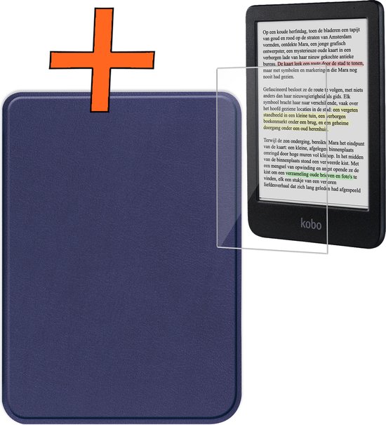 Hoesje Geschikt voor Kobo Clara Colour Hoes Book Case - Hoes Geschikt voor Kobo Clara Colour Hoesje Book Cover Met Screenprotector - Donkerblauw van Hoesje 