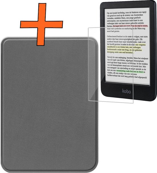 Hoesje Geschikt voor Kobo Clara Colour Hoes Book Case - Hoes Geschikt voor Kobo Clara Colour Hoesje Book Cover Met Screenprotector - Grijs van Hoesje 