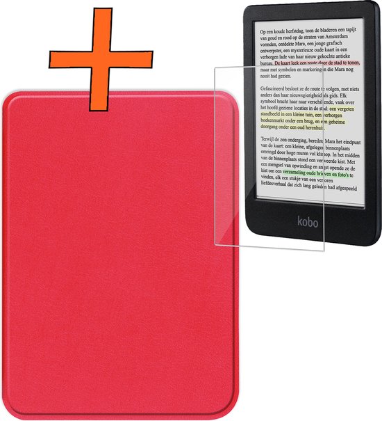 Hoesje Geschikt voor Kobo Clara Colour Hoes Book Case - Hoes Geschikt voor Kobo Clara Colour Hoesje Book Cover Met Screenprotector - Rood van Hoesje 
