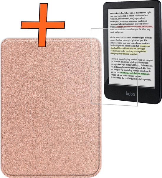 Hoesje Geschikt voor Kobo Clara Colour Hoes Book Case - Hoes Geschikt voor Kobo Clara Colour Hoesje Book Cover Met Screenprotector - Rosé Goud van Hoesje 