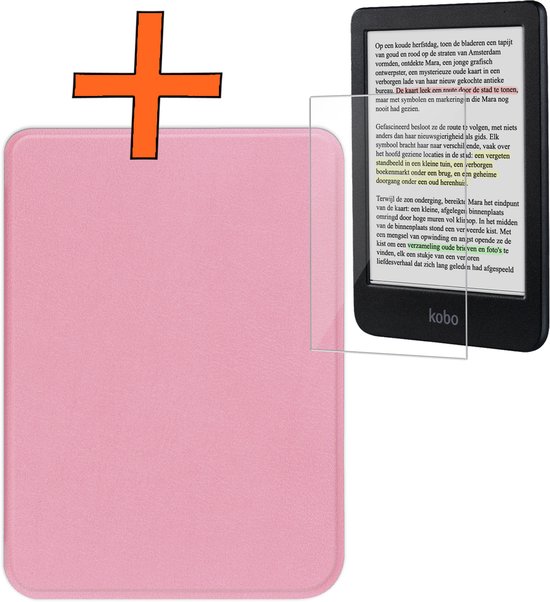 Hoesje Geschikt voor Kobo Clara Colour Hoes Book Case - Hoes Geschikt voor Kobo Clara Colour Hoesje Book Cover Met Screenprotector - Roze van Merkloos
