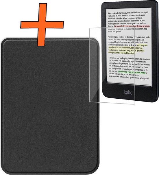 Hoesje Geschikt voor Kobo Clara Colour Hoes Book Case - Hoes Geschikt voor Kobo Clara Colour Hoesje Book Cover Met Screenprotector - Zwart van Hoesje 