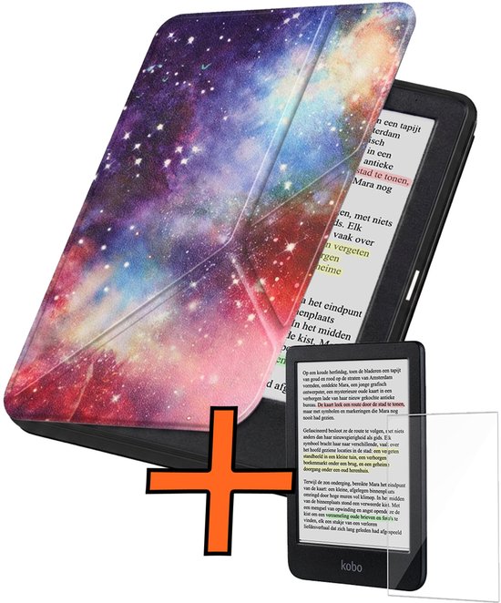 Hoesje Geschikt voor Kobo Clara Colour Hoes Book Case Trifold - Hoes Geschikt voor Kobo Clara Colour Hoesje Book Cover Met Screenprotector - Galaxy