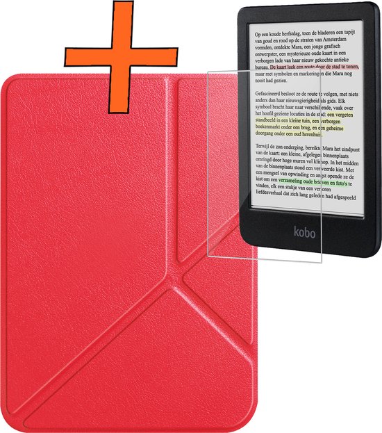Hoesje Geschikt voor Kobo Clara Colour Hoes Book Case Trifold - Hoes Geschikt voor Kobo Clara Colour Hoesje Book Cover Met Screenprotector - Rood van Hoesje 