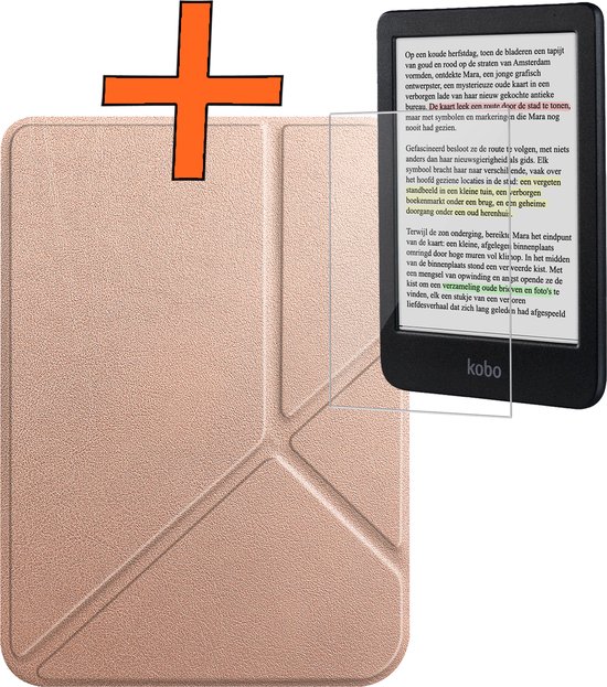 Hoesje Geschikt voor Kobo Clara Colour Hoes Book Case Trifold - Hoes Geschikt voor Kobo Clara Colour Hoesje Book Cover Met Screenprotector - Rosé Goud van Hoesje 