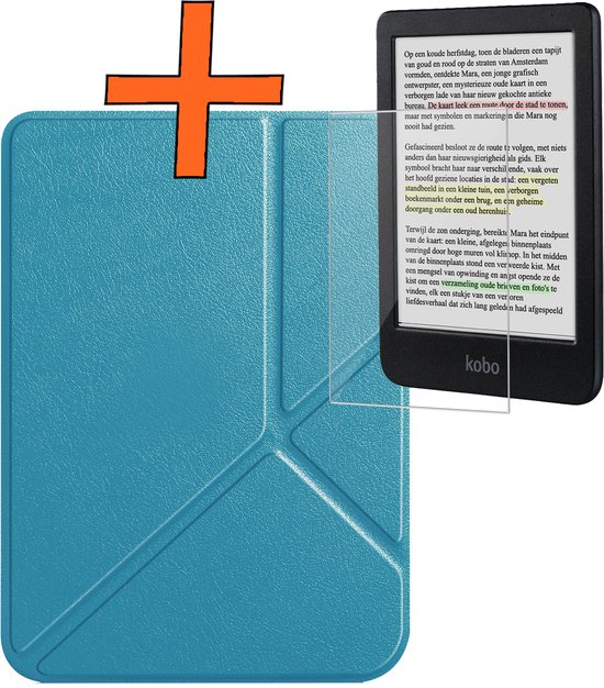 Hoesje Geschikt voor Kobo Clara Colour Hoes Book Case Trifold - Hoes Geschikt voor Kobo Clara Colour Hoesje Book Cover Met Screenprotector - Turquoise van E-Vaultz