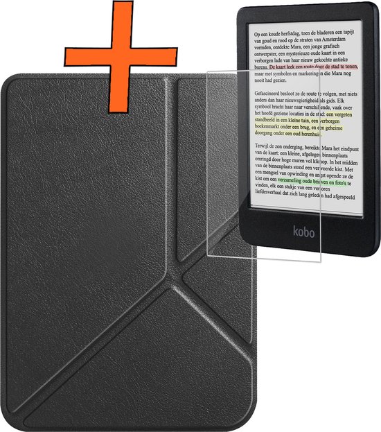 Hoesje Geschikt voor Kobo Clara Colour Hoes Book Case Trifold - Hoes Geschikt voor Kobo Clara Colour Hoesje Book Cover Met Screenprotector - Zwart van Hoesje 