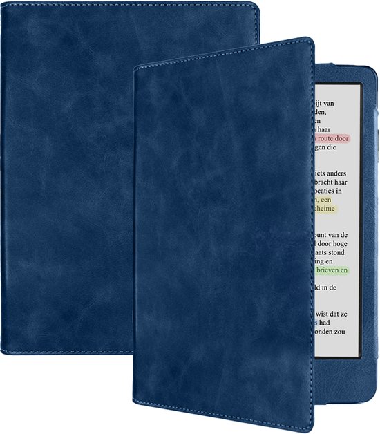 Hoesje Geschikt voor Kobo Clara Colour Hoes Leren Case Sleep Cover Leer - Hoes Geschikt voor Kobo Clara Colour Hoesje E-reader Leer – Donkerblauw van Hoesje 