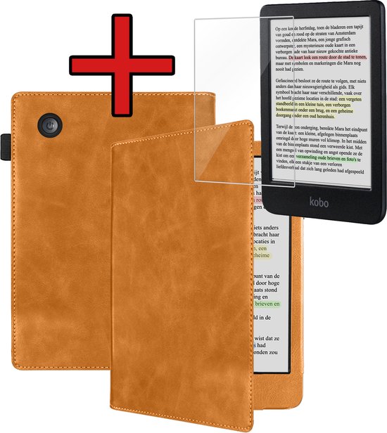 Hoesje Geschikt voor Kobo Clara Colour Hoesje Leer Luxe Bescherm Case Met Screenprotector - Hoes Geschikt voor Kobo Clara Colour Leren Hoes Book Cover - Bruin van Hoesje 