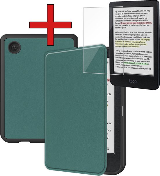 Hoesje Geschikt voor Kobo Clara Colour Hoesje Luxe Bescherm Case Met Screenprotector - Hoes Geschikt voor Kobo Clara Colour Hoes Book Cover - Donkergroen van MMOBIEL