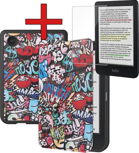 Hoesje Geschikt voor Kobo Clara Colour Hoesje Luxe Bescherm Case Met Screenprotector - Hoes Geschikt voor Kobo Clara Colour Hoes Book Cover - Graffity van Onero.