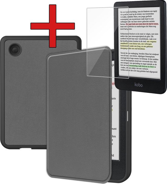 Hoesje Geschikt voor Kobo Clara Colour Hoesje Luxe Bescherm Case Met Screenprotector - Hoes Geschikt voor Kobo Clara Colour Hoes Book Cover - Grijs van Hoesje 