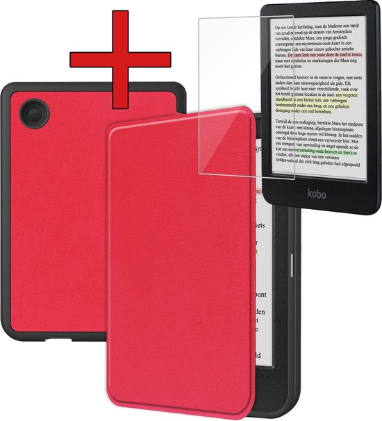 Hoesje Geschikt voor Kobo Clara Colour Hoesje Luxe Bescherm Case Met Screenprotector - Hoes Geschikt voor Kobo Clara Colour Hoes Book Cover - Rood van Hoesje 