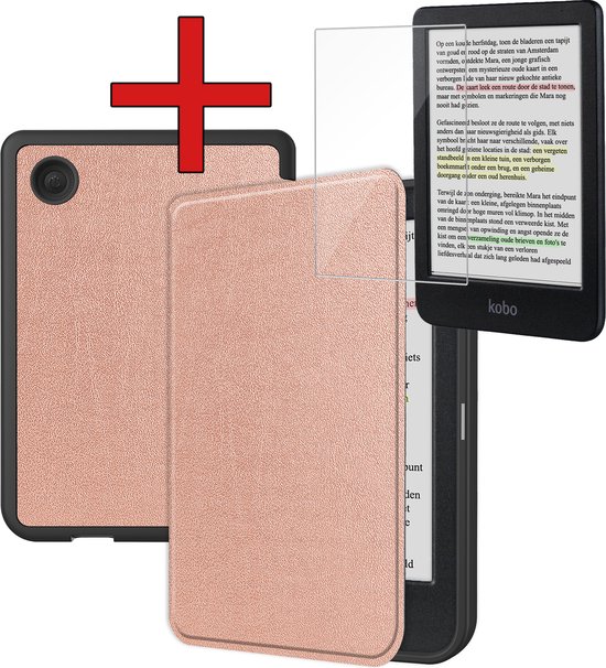 Hoesje Geschikt voor Kobo Clara Colour Hoesje Luxe Bescherm Case Met Screenprotector - Hoes Geschikt voor Kobo Clara Colour Hoes Book Cover - Rosé Goud van Hoesje 