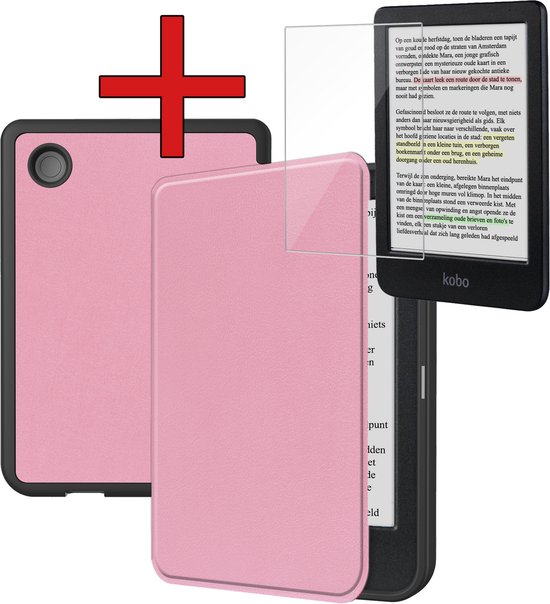 Hoesje Geschikt voor Kobo Clara Colour Hoesje Luxe Bescherm Case Met Screenprotector - Hoes Geschikt voor Kobo Clara Colour Hoes Book Cover - Roze van Merkloos
