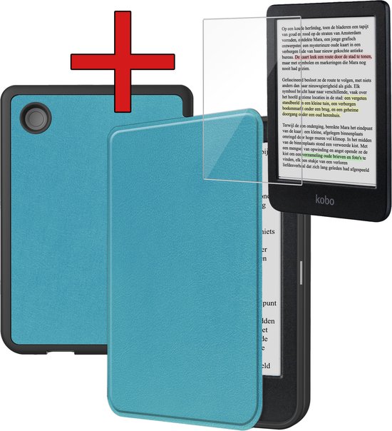 Hoesje Geschikt voor Kobo Clara Colour Hoesje Luxe Bescherm Case Met Screenprotector - Hoes Geschikt voor Kobo Clara Colour Hoes Book Cover - Turquoise van Merkloos