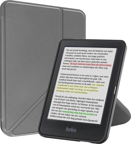 Hoesje Geschikt voor Kobo Clara Colour Hoesje Luxe Bescherm Case Trifold - Hoes Geschikt voor Kobo Clara Colour Hoes Book Cover - Grijs van Hoesje 
