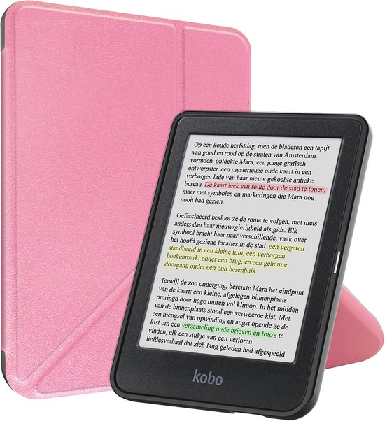 Hoesje Geschikt voor Kobo Clara Colour Hoesje Luxe Bescherm Case Trifold - Hoes Geschikt voor Kobo Clara Colour Hoes Book Cover - Roze van Merkloos